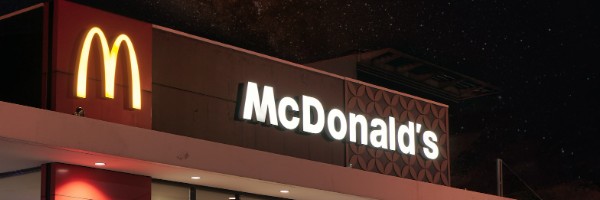 McDonald's restaurant with the name and the golden M arches