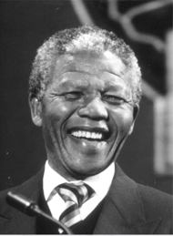 Black and white photo of Nelson Mandela 